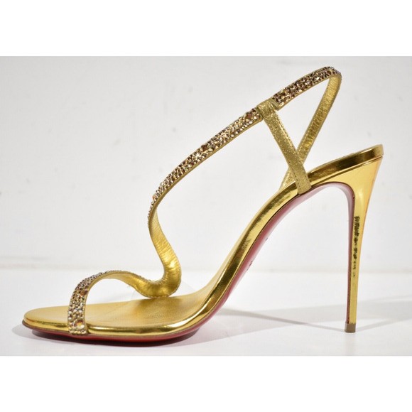 Christian Louboutin Rosalie Strass 100 Gold Ankle Strap Sandal Heel Pump 42 - Picture 8 of 12